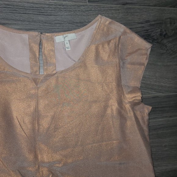 JOIE size S Silk Metallic Peach Shift Mini Dress Cap short sleeve - Picture 2 of 6